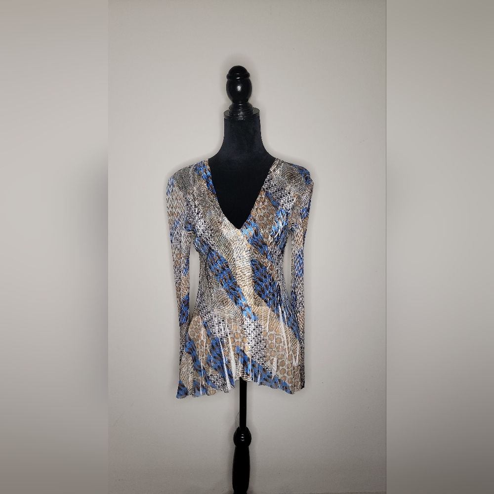 Komarov Crinkle Blouse with Ruffled Waist Flowy Y2K Style S